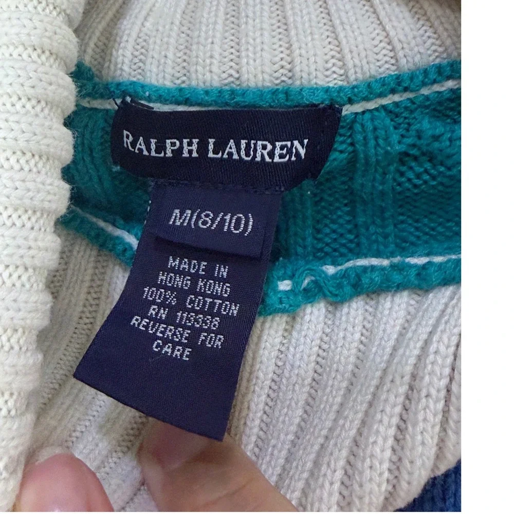 Ralph Lauren Kids Multi Color Striped Cable Knit Turtleneck Sweater Size M 8/10